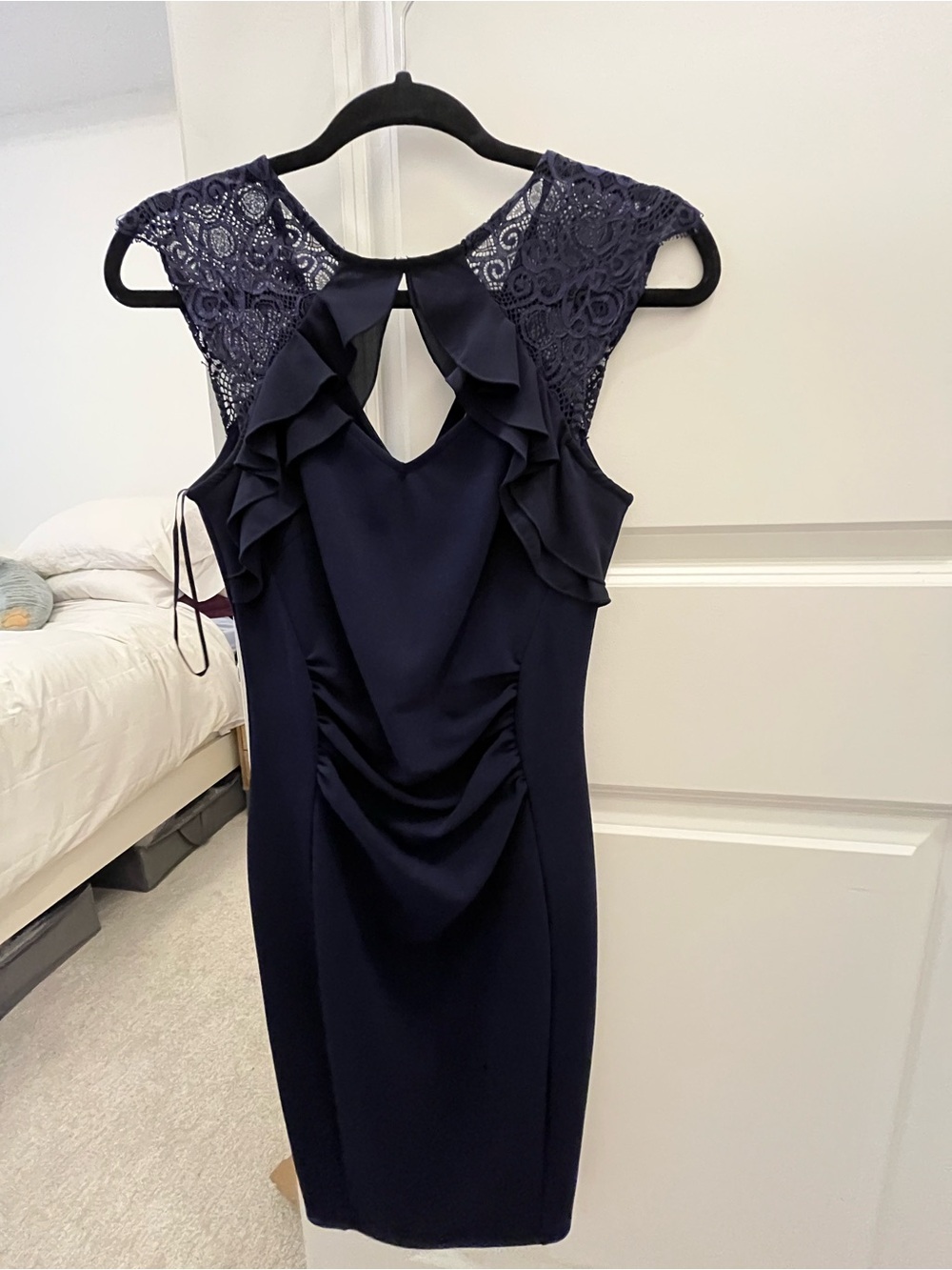 Lipsy London Navy Lace Ruffle Midi Dress